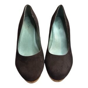 Boden Brown Suede Round-Toe Cork Wedge heals size 7 US 38 UK